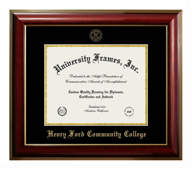 Henry Ford Community College Diploma Frame in Classic Mahogany with Gold Trim with Black & Gold Mats for document: 8 1/2"h x 11"w  