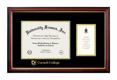 Cornell College Diploma with Announcement Frame in Petite Mahogany with Gold Trim with Black & Gold Mats for document: 8 1/2"h x 11"w  , diploma: 7"h x 4"w  