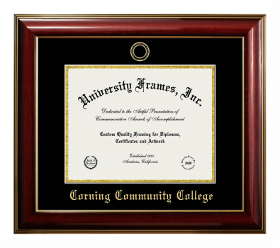 Corning Community College Diploma Frame in Classic Mahogany with Gold Trim with Black & Gold Mats for document: 8 1/2"h x 11"w  