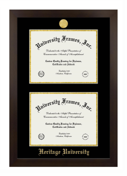 Heritage University-Toppenish Double Diploma Frame in Manhattan Espresso with Black & Gold Mats for document: 8 1/2"h x 11"w  , document: 8 1/2"h x 11"w  