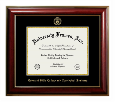 Covenant Bible College and Theological Seminary Diploma Frame in Classic Mahogany with Gold Trim with Black & Gold Mats for document: 8 1/2"h x 11"w  