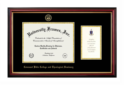 Covenant Bible College and Theological Seminary Diploma with Announcement Frame in Petite Mahogany with Gold Trim with Black & Gold Mats for document: 8 1/2"h x 11"w  , diploma: 7"h x 4"w  