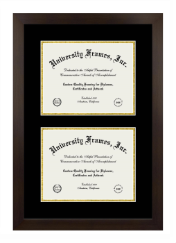 Hesser College-Portsmouth Double Diploma Frame in Manhattan Espresso with Black & Gold Mats for document: 8 1/2"h x 11"w  , document: 8 1/2"h x 11"w  