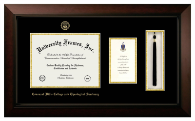 Covenant Bible College and Theological Seminary Diploma with Announcement & Tassel Box Frame in Legacy Black Cherry with Black & Gold Mats for document: 8 1/2"h x 11"w  , diploma: 7"h x 4"w  