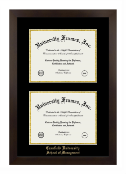Cranfield University School of Management Double Diploma Frame in Manhattan Espresso with Black & Gold Mats for document: 8 1/2"h x 11"w  , document: 8 1/2"h x 11"w  