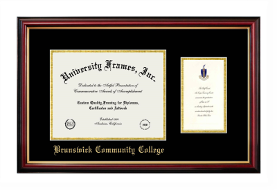 Brunswick Community College Diploma with Announcement Frame in Petite Mahogany with Gold Trim with Black & Gold Mats for document: 8 1/2"h x 11"w  , diploma: 7"h x 4"w  