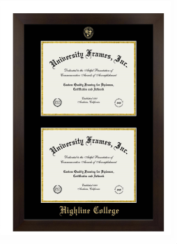 Highline College Double Diploma Frame in Manhattan Espresso with Black & Gold Mats for document: 8 1/2"h x 11"w  , document: 8 1/2"h x 11"w  