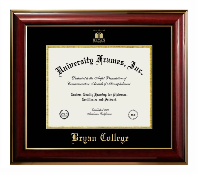 Bryan College Diploma Frame in Classic Mahogany with Gold Trim with Black & Gold Mats for document: 8 1/2"h x 11"w  