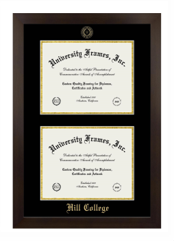 Hill College Double Diploma Frame in Manhattan Espresso with Black & Gold Mats for document: 8 1/2"h x 11"w  , document: 8 1/2"h x 11"w  