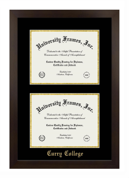 Curry College Double Diploma Frame in Manhattan Espresso with Black & Gold Mats for document: 8 1/2"h x 11"w  , document: 8 1/2"h x 11"w  