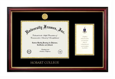 Hobart College Diploma with Announcement Frame in Petite Mahogany with Gold Trim with Black & Gold Mats for document: 8 1/2"h x 11"w  , diploma: 7"h x 4"w  