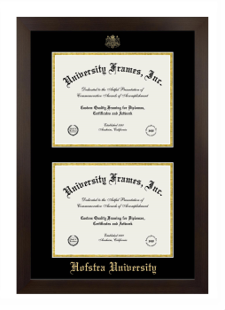 Hofstra University Double Diploma Frame in Manhattan Espresso with Black & Gold Mats for document: 8 1/2"h x 11"w  , document: 8 1/2"h x 11"w  