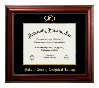 Dakota County Technical College Diploma Frame in Classic Mahogany with Gold Trim with Black & Gold Mats for document: 8 1/2"h x 11"w  