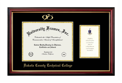 Dakota County Technical College Diploma with Announcement Frame in Petite Mahogany with Gold Trim with Black & Gold Mats for document: 8 1/2"h x 11"w  , diploma: 7"h x 4"w  
