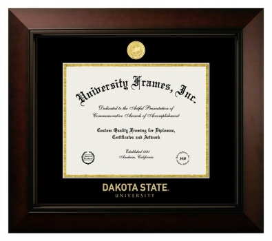Dakota State University Diploma Frame in Legacy Black Cherry with Black & Gold Mats for document: 8 1/2"h x 11"w  
