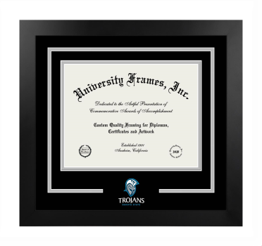 Dakota State University Logo Mat Frame in Manhattan Black with Black & Gray Mats for document: 8 1/2"h x 11"w  