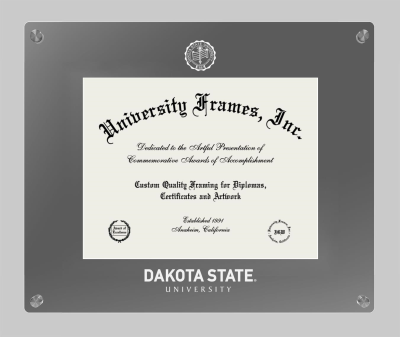 Dakota State University Lucent Clear-over-Smoke Frame in Lucent Smoke Moulding with Lucent Smoke Mat for document: 8 1/2"h x 11"w  