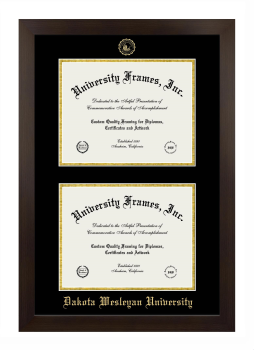 Dakota Wesleyan University Double Diploma Frame in Manhattan Espresso with Black & Gold Mats for document: 8 1/2"h x 11"w  , document: 8 1/2"h x 11"w  