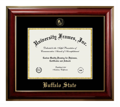 Buffalo State College Diploma Frame in Classic Mahogany with Gold Trim with Black & Gold Mats for document: 8 1/2"h x 11"w  