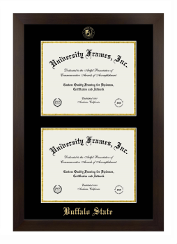 Buffalo State College Double Diploma Frame in Manhattan Espresso with Black & Gold Mats for document: 8 1/2"h x 11"w  , document: 8 1/2"h x 11"w  
