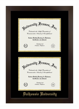 Dalhousie University Double Diploma Frame in Manhattan Espresso with Black & Gold Mats for document: 8 1/2"h x 11"w  , document: 8 1/2"h x 11"w  