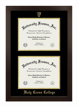 Holy Cross College Double Diploma Frame in Manhattan Espresso with Black & Gold Mats for document: 8 1/2"h x 11"w  , document: 8 1/2"h x 11"w  