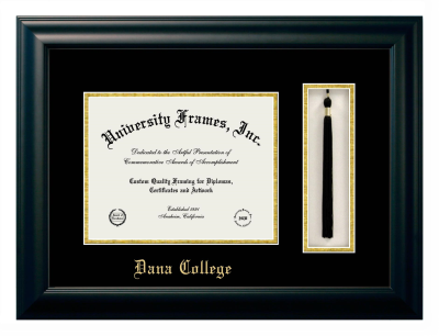 Dana College Diploma with Tassel Box Frame in Satin Black with Black & Gold Mats for document: 8 1/2"h x 11"w  