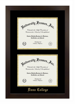 Dana College Double Diploma Frame in Manhattan Espresso with Black & Gold Mats for document: 8 1/2"h x 11"w  , document: 8 1/2"h x 11"w  