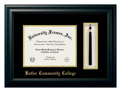 Butler Community College Diploma with Tassel Box Frame in Satin Black with Black & Gold Mats for document: 8 1/2"h x 11"w  