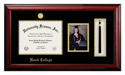 Hood College Diploma with 5 x 7 Portrait & Tassel Box Frame in Classic Mahogany with Black & Gold Mats for document: 8 1/2"h x 11"w  
