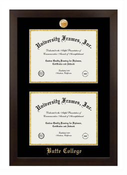 Butte College Double Diploma Frame in Manhattan Espresso with Black & Gold Mats for document: 8 1/2"h x 11"w  , document: 8 1/2"h x 11"w  