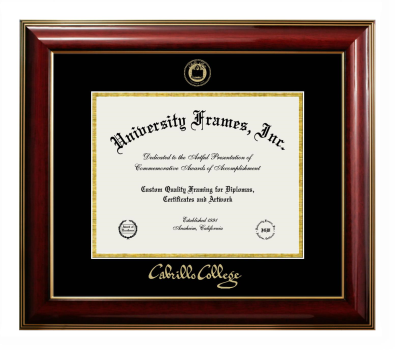Cabrillo College Diploma Frame in Classic Mahogany with Gold Trim with Black & Gold Mats for document: 8 1/2"h x 11"w  