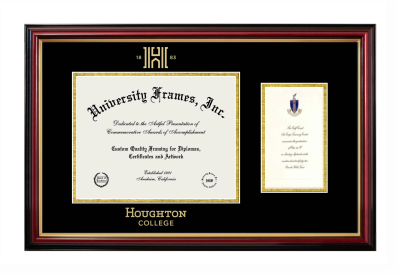 Houghton College Diploma with Announcement Frame in Petite Mahogany with Gold Trim with Black & Gold Mats for document: 8 1/2"h x 11"w  , diploma: 7"h x 4"w  