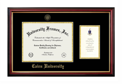 Cairn University Diploma with Announcement Frame in Petite Mahogany with Gold Trim with Black & Gold Mats for document: 8 1/2"h x 11"w  , diploma: 7"h x 4"w  