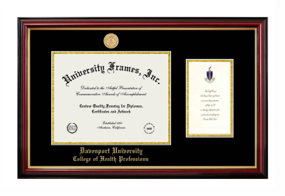 Davenport University College of Health Professions Diploma with Announcement Frame in Petite Mahogany with Gold Trim with Black & Gold Mats for document: 8 1/2"h x 11"w  , diploma: 7"h x 4"w  