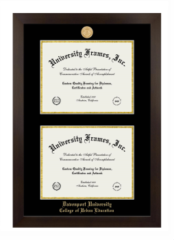 Davenport University College of Urban Education Double Diploma Frame in Manhattan Espresso with Black & Gold Mats for document: 8 1/2"h x 11"w  , document: 8 1/2"h x 11"w  