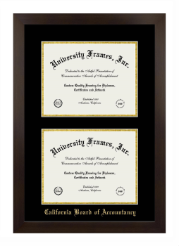 California Board of Accountancy Double Diploma Frame in Manhattan Espresso with Black & Gold Mats for document: 8 1/2"h x 11"w  , document: 8 1/2"h x 11"w  