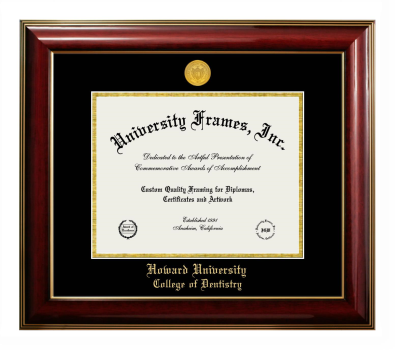 Howard University College of Dentistry Diploma Frame in Classic Mahogany with Gold Trim with Black & Gold Mats for document: 8 1/2"h x 11"w  