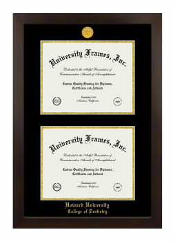 Howard University College of Dentistry Double Diploma Frame in Manhattan Espresso with Black & Gold Mats for document: 8 1/2"h x 11"w  , document: 8 1/2"h x 11"w  