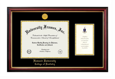 Howard University College of Dentistry Diploma with Announcement Frame in Petite Mahogany with Gold Trim with Black & Gold Mats for document: 8 1/2"h x 11"w  , diploma: 7"h x 4"w  