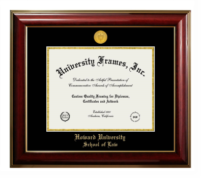 Howard University School of Law Diploma Frame in Classic Mahogany with Gold Trim with Black & Gold Mats for document: 8 1/2"h x 11"w  