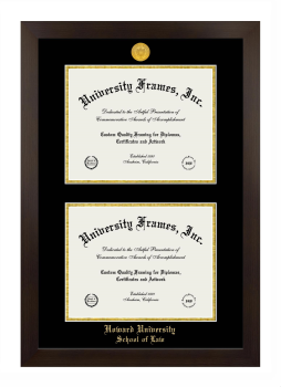 Howard University School of Law Double Diploma Frame in Manhattan Espresso with Black & Gold Mats for document: 8 1/2"h x 11"w  , document: 8 1/2"h x 11"w  