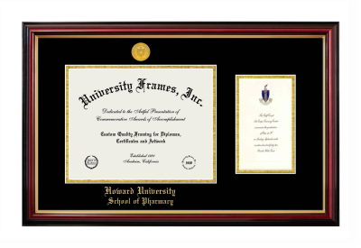 Howard University School of Pharmacy Diploma with Announcement Frame in Petite Mahogany with Gold Trim with Black & Gold Mats for document: 8 1/2"h x 11"w  , diploma: 7"h x 4"w  