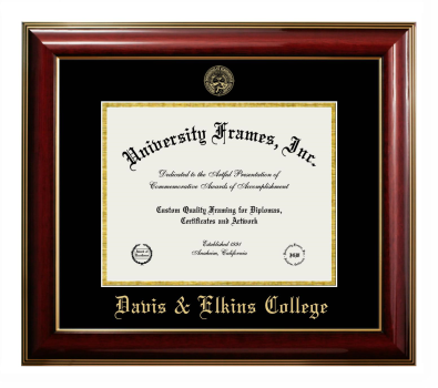 Davis & Elkins College Diploma Frame in Classic Mahogany with Gold Trim with Black & Gold Mats for document: 8 1/2"h x 11"w  