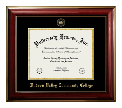 Hudson Valley Community College Diploma Frame in Classic Mahogany with Gold Trim with Black & Gold Mats for document: 8 1/2"h x 11"w  