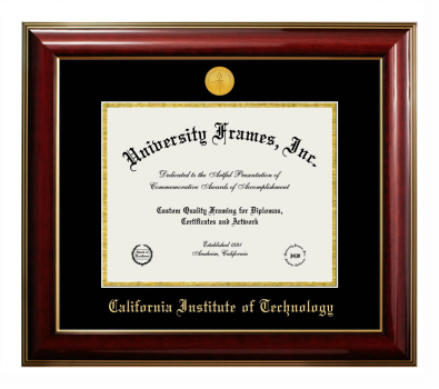 California Institute of Technology Diploma Frame in Classic Mahogany with Gold Trim with Black & Gold Mats for document: 8 1/2"h x 11"w  