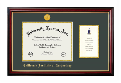 California Institute of Technology Diploma with Announcement Frame in Petite Mahogany with Gold Trim with Forest Green & Gold Mats for document: 8 1/2"h x 11"w  , diploma: 7"h x 4"w  