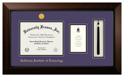 California Institute of Technology Diploma with Announcement & Tassel Box Frame in Legacy Black Cherry with Purple & Black Mats for document: 8 1/2"h x 11"w  , diploma: 7"h x 4"w  
