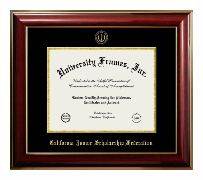 California Junior Scholarship Federation Diploma Frame in Classic Mahogany with Gold Trim with Black & Gold Mats for document: 8 1/2"h x 11"w  