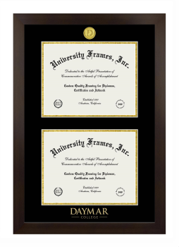 Daymar College Double Diploma Frame in Manhattan Espresso with Black & Gold Mats for document: 8 1/2"h x 11"w  , document: 8 1/2"h x 11"w  